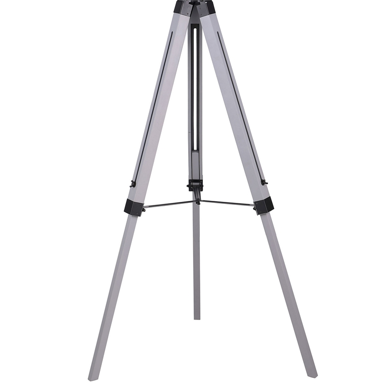 56 Inch Floor Lamp- White Tapered Drum Shade- Weathered Gray Tripod Base