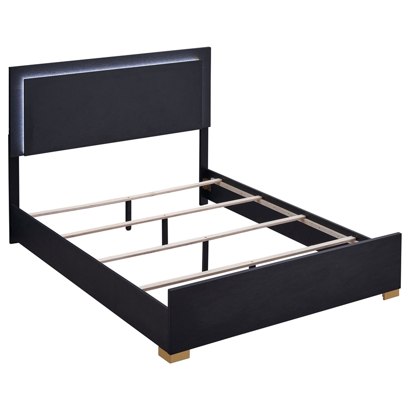 Dex Platform Queen Bed- Panel LED Headboard- Black Wood Melamine Finish