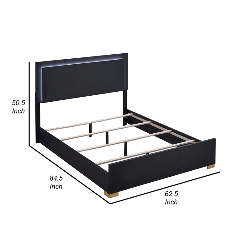 Dex Platform Queen Bed- Panel LED Headboard- Black Wood Melamine Finish