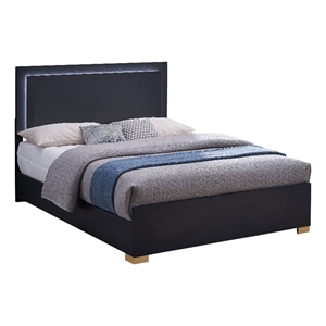 Dex Platform Queen Bed- Panel LED Headboard- Black Wood Melamine Finish