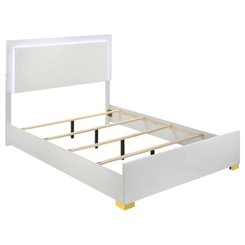 Dex Platform Queen Bed- Panel LED Headboard- White Wood Melamine Finish