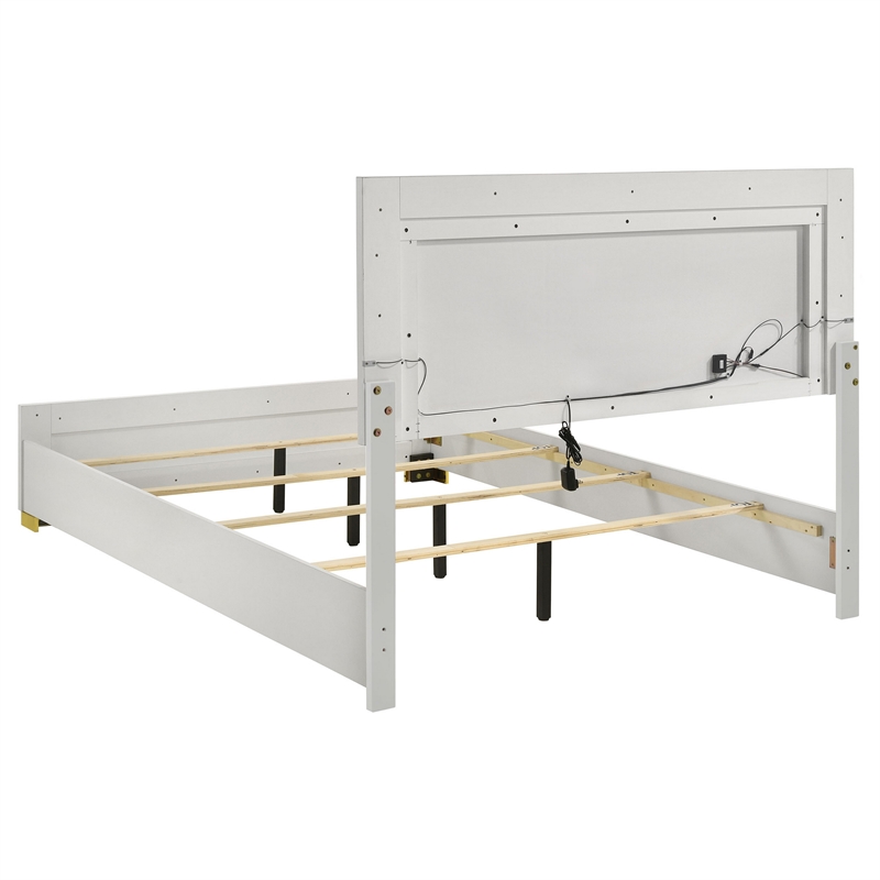 Dex Platform Queen Bed- Panel LED Headboard- White Wood Melamine Finish