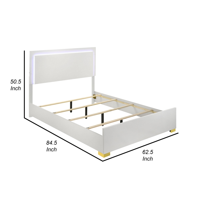 Dex Platform Queen Bed- Panel LED Headboard- White Wood Melamine Finish