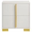 Dex 22 Inch Nightstand- 2 Drawers with Long Vertical Gold Handles- White