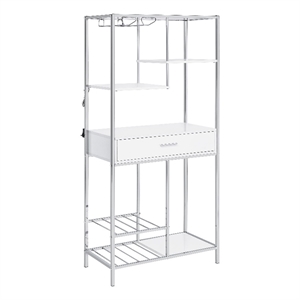 Roa 67 Inch Wine Bar Storage with 5 Shelves- 1 Drawer- White- Chrome Metal