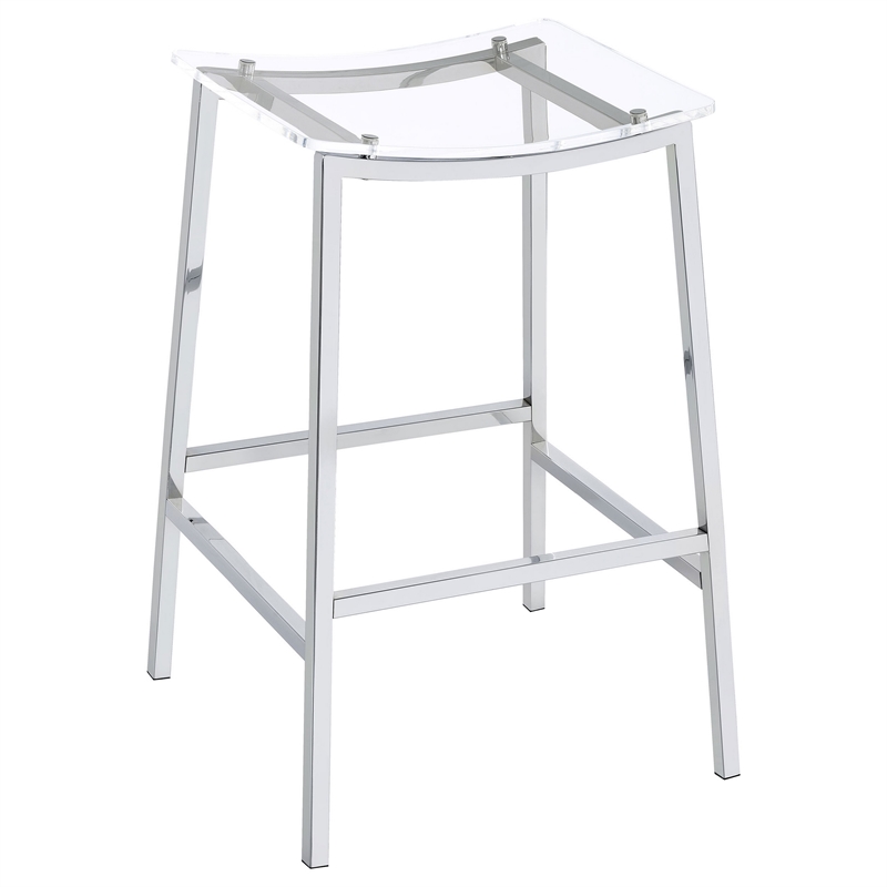Ani 29 Inch Barstool Set of 2- Acrylic Clear Seat- Footrest- Chrome Metal