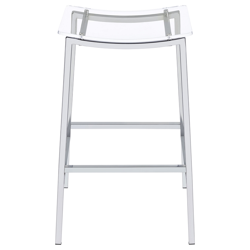Ani 29 Inch Barstool Set of 2- Acrylic Clear Seat- Footrest- Chrome Metal