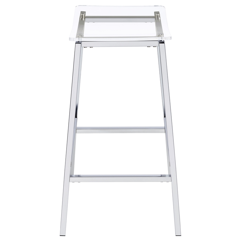 Ani 29 Inch Barstool Set of 2- Acrylic Clear Seat- Footrest- Chrome Metal