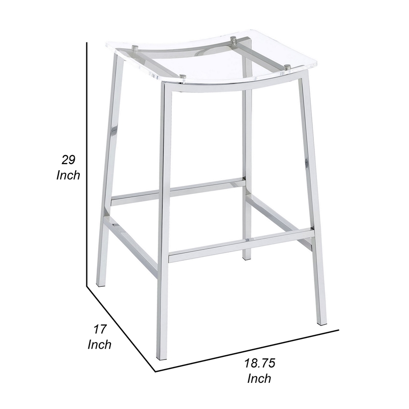 Ani 29 Inch Barstool Set of 2- Acrylic Clear Seat- Footrest- Chrome Metal