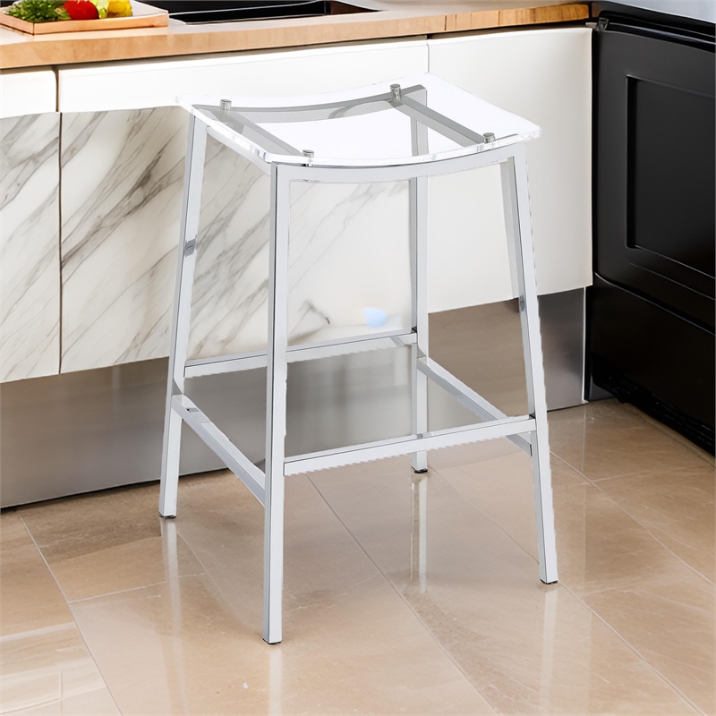 Ani 29 Inch Barstool Set of 2- Acrylic Clear Seat- Footrest- Chrome Metal