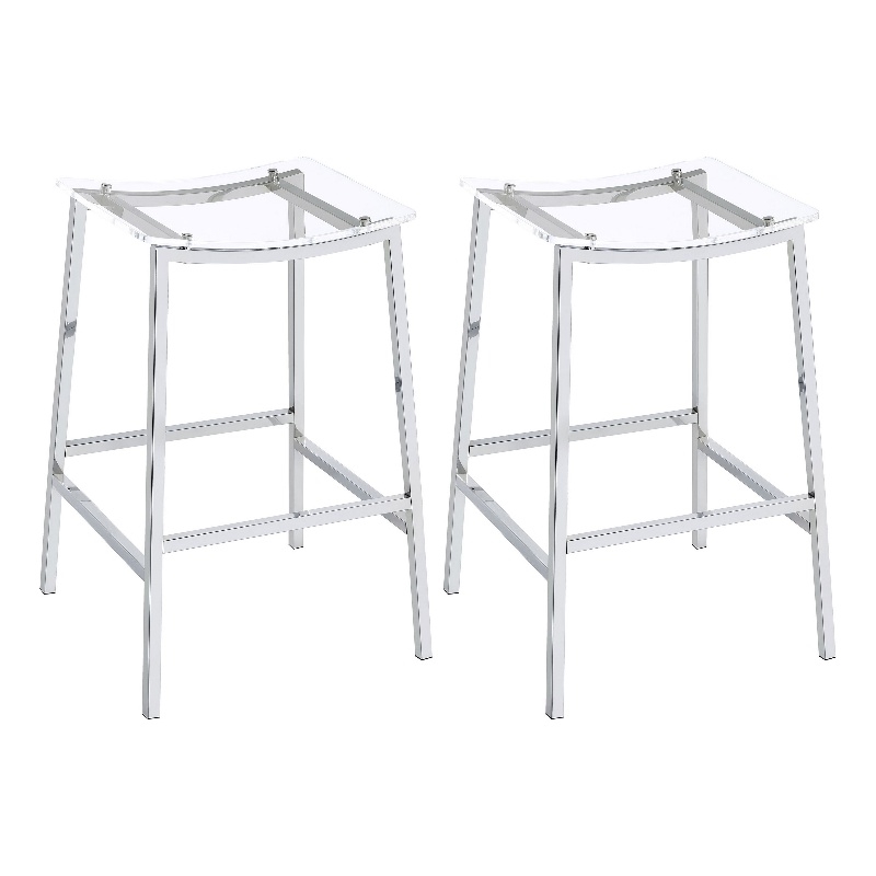 Ani 29 Inch Barstool Set of 2- Acrylic Clear Seat- Footrest- Chrome Metal