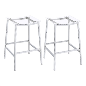 Ani 29 Inch Barstool Set of 2- Acrylic Clear Seat- Footrest- Chrome Metal