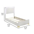 Dex Twin Size Bed with LED Framed Headboard- White Wood Finish- Gold Legs