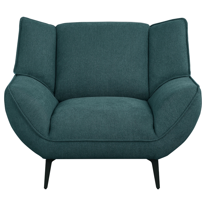 Toer 43 Inch Accent Sofa Chair- Flared Arms- Teal Blue Fabric- Black Metal