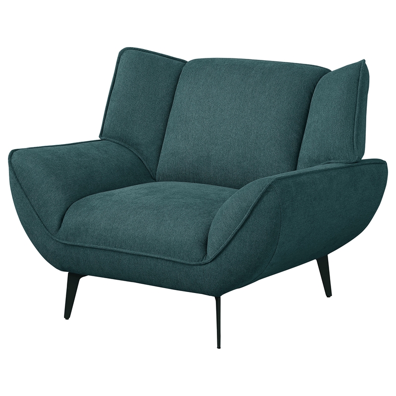 Toer 43 Inch Accent Sofa Chair- Flared Arms- Teal Blue Fabric- Black Metal