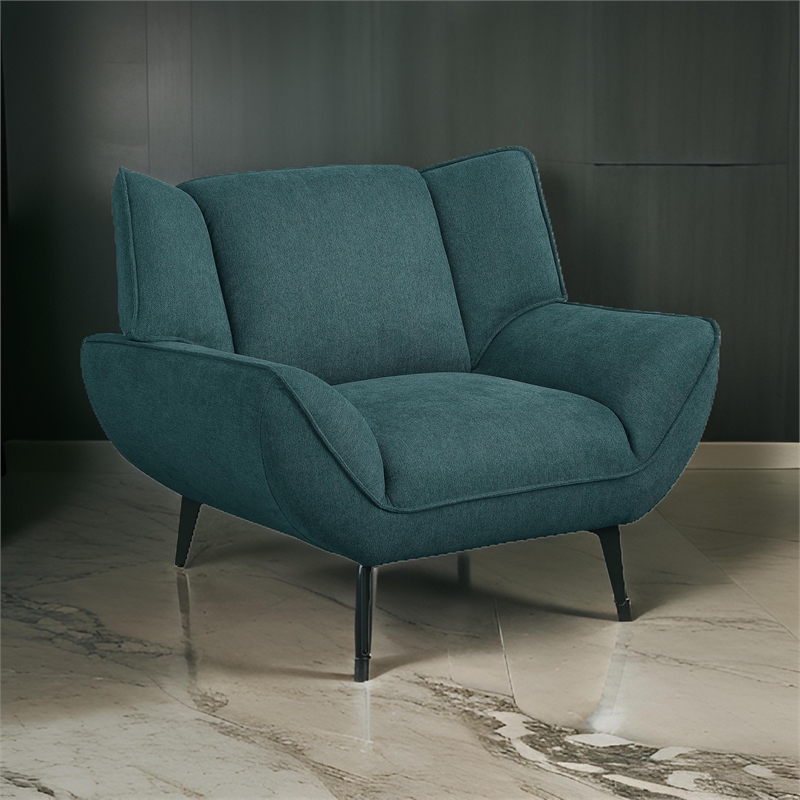 Toer 43 Inch Accent Sofa Chair- Flared Arms- Teal Blue Fabric- Black Metal