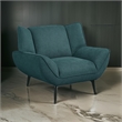 Toer 43 Inch Accent Sofa Chair- Flared Arms- Teal Blue Fabric- Black Metal