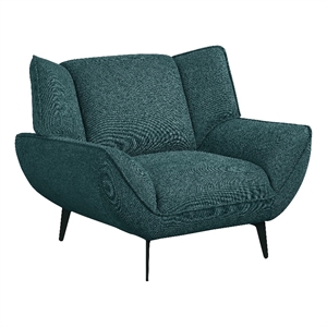 Toer 43 Inch Accent Sofa Chair- Flared Arms- Teal Blue Fabric- Black Metal