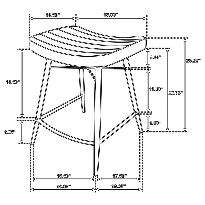Vini 25 Inch Counter Stool Set of 2- Curved Leather Seat- Tufted- Brown