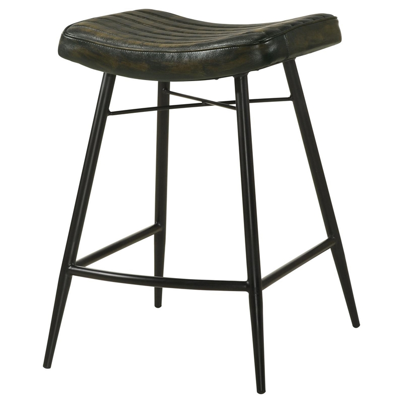 Vini 25 Inch Counter Stool Set of 2- Curved Leather Seat- Tufted Black