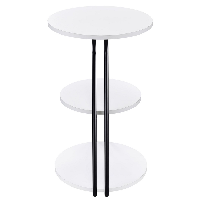 26 Inch Side End Table- 3 Tier Design- Black Metal Frame- White Finish