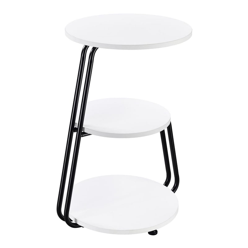26 Inch Side End Table- 3 Tier Design- Black Metal Frame- White Finish