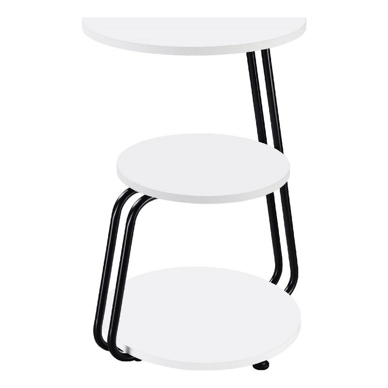 26 Inch Side End Table- 3 Tier Design- Black Metal Frame- White Finish