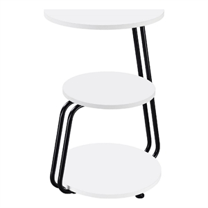 26 Inch Side End Table- 3 Tier Design- Black Metal Frame- White Finish