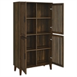 69 Inch Tall Accent Cabinet- Vertical Slatted Design- Brown and Black