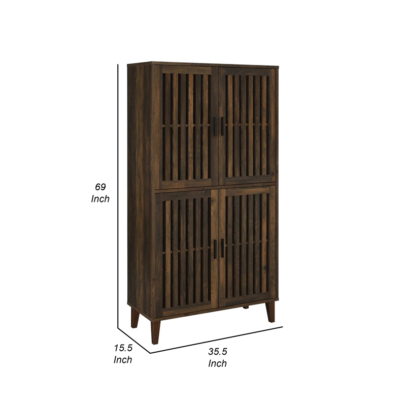 69 Inch Tall Accent Cabinet- Vertical Slatted Design- Brown and Black