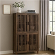 69 Inch Tall Accent Cabinet- Vertical Slatted Design- Brown and Black