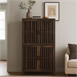 69 Inch Tall Accent Cabinet- Vertical Slatted Design- Brown and Black