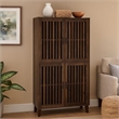69 Inch Tall Accent Cabinet- Vertical Slatted Design- Brown and Black