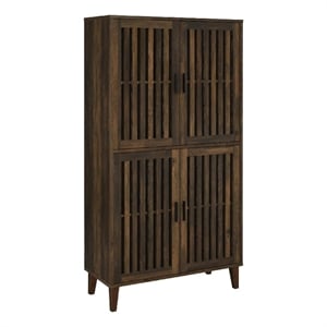 69 Inch Tall Accent Cabinet- Vertical Slatted Design- Brown and Black
