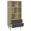 70 Inch Bookcase- 3 Shelves- Vertical Dividers- 2 Drawers- Brown- Gray