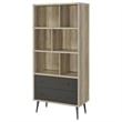 70 Inch Bookcase- 3 Shelves- Vertical Dividers- 2 Drawers- Brown- Gray