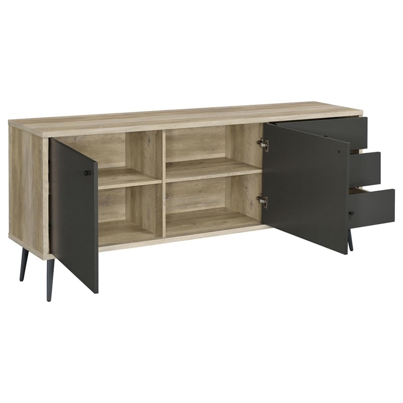 71 Inch Sideboard Console Cabinet- 2 Doors- 2 Shelves- 3 Drawers- Gray