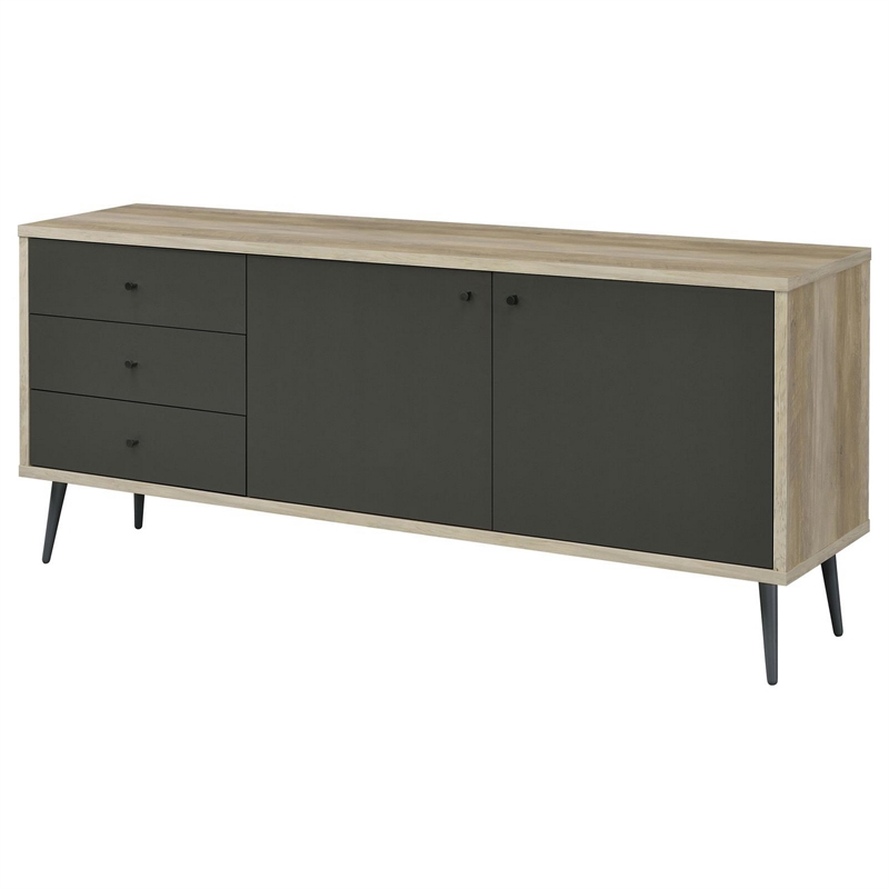 71 Inch Sideboard Console Cabinet- 2 Doors- 2 Shelves- 3 Drawers- Gray