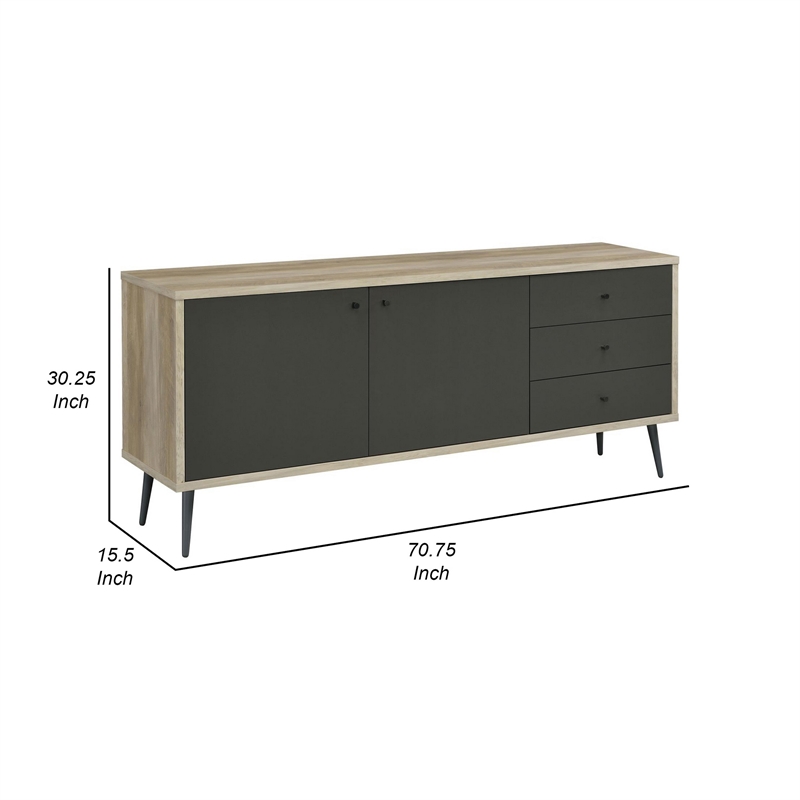71 Inch Sideboard Console Cabinet- 2 Doors- 2 Shelves- 3 Drawers- Gray