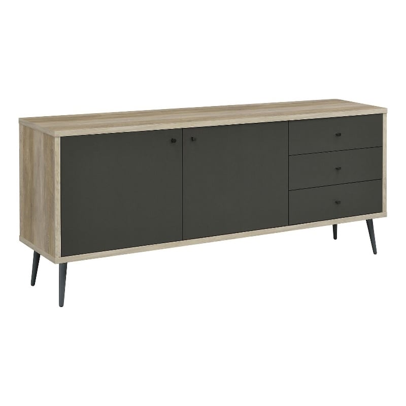71 Inch Sideboard Console Cabinet- 2 Doors- 2 Shelves- 3 Drawers- Gray