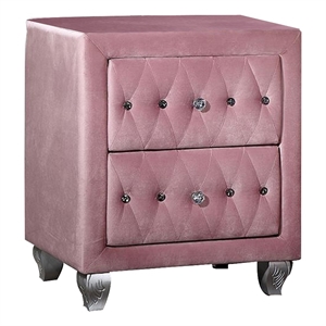 Zoha 26 Inch Nightstand- 2 Drawer- Cabriole Legs- Wood- Pink Upholstery