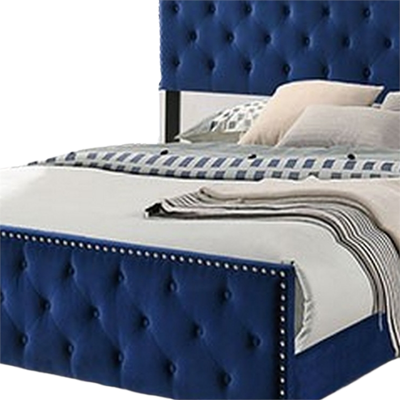 Agapi California King Bed- Button Tufted- Nailhead Trim- Navy Upholstery