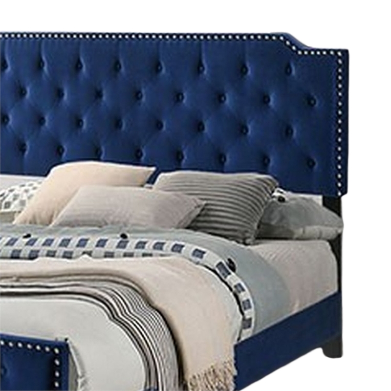 Agapi California King Bed- Button Tufted- Nailhead Trim- Navy Upholstery