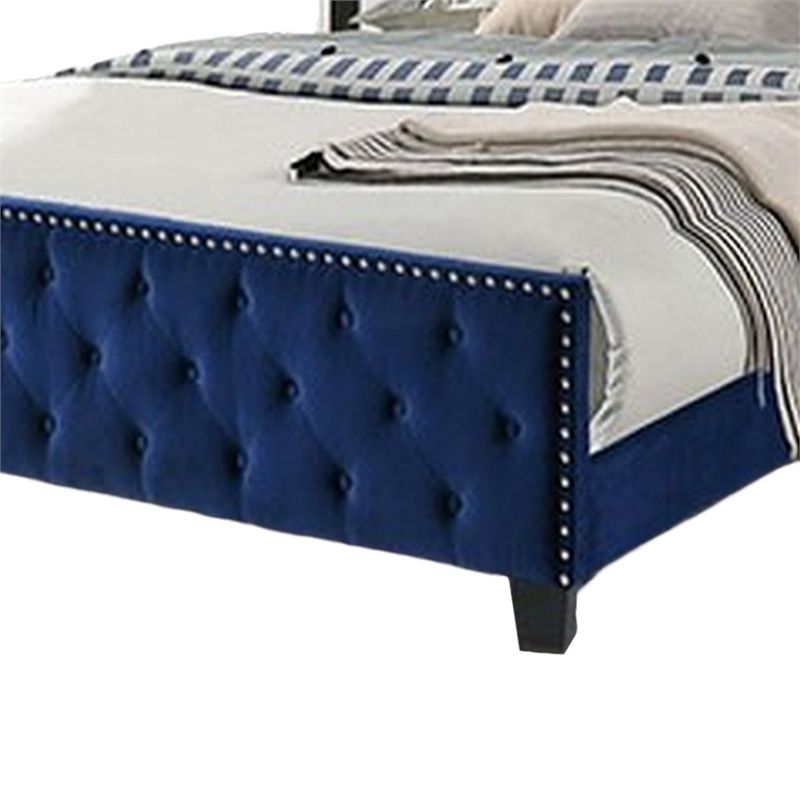 Agapi California King Bed- Button Tufted- Nailhead Trim- Navy Upholstery