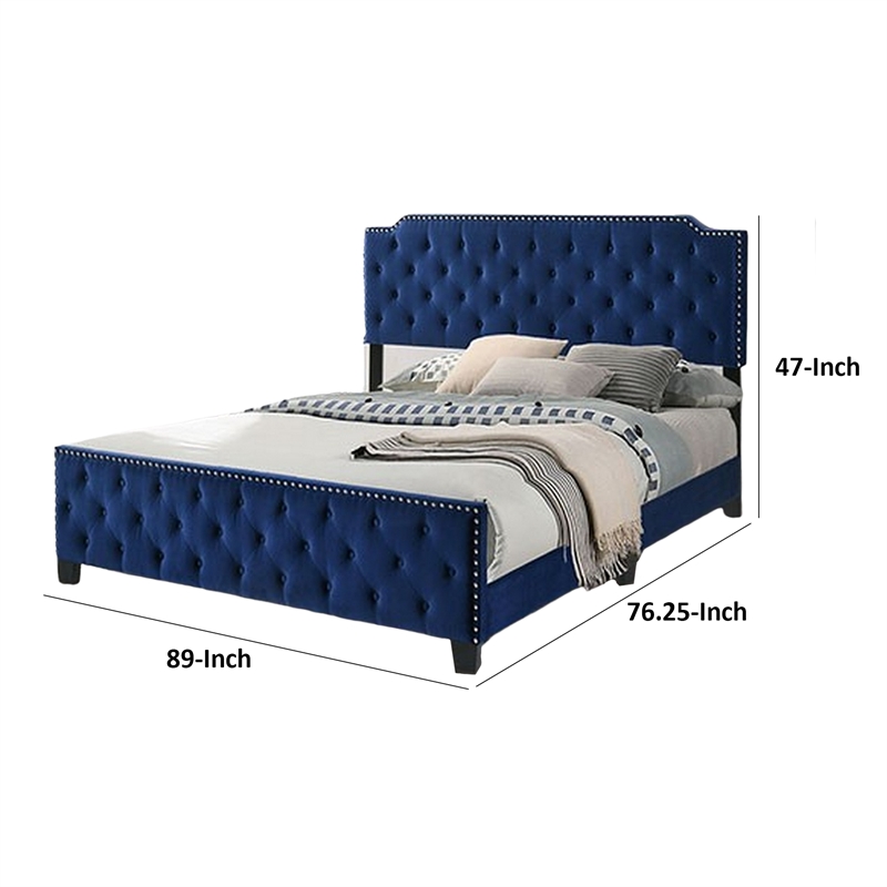 Agapi California King Bed- Button Tufted- Nailhead Trim- Navy Upholstery
