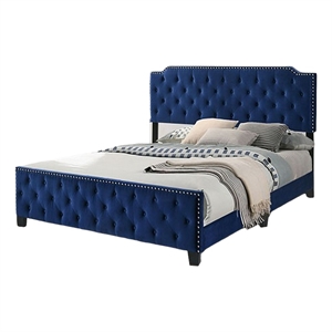 Agapi California King Bed- Button Tufted- Nailhead Trim- Navy Upholstery
