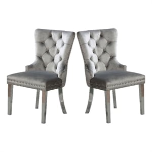 24 Inch Dining Side Chair Set of 2- Tufted Silver Gray Fabric- Chrome legs