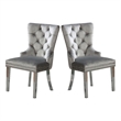 24 Inch Dining Side Chair Set of 2- Tufted Silver Gray Fabric- Chrome legs