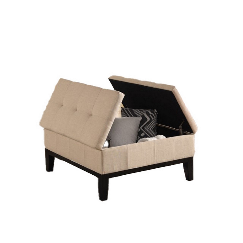 Orin 36 Inch Ottoman- Split Storage Lid- Tufted Beige Upholstery- Wood