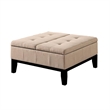 Orin 36 Inch Ottoman- Split Storage Lid- Tufted Beige Upholstery- Wood